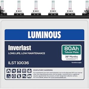 Luminous Inverlast ILST 10036 80 Ah Short Tabular Inverter Battery for Home, Office & Shops