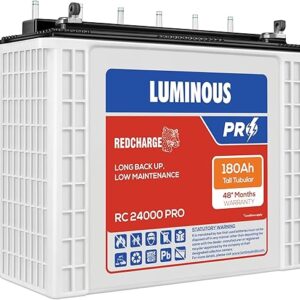 Luminous Red Charge RC 24000 PRO 180 Ah/12V Recyclable Tall Tubular Inverter Battery for Home, Office and Shops